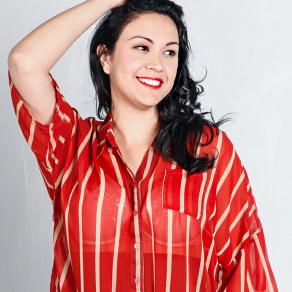 RUST CLASSIC SHEER POLISH PLUS SIZE BLOUSE - Picture 3 of 3